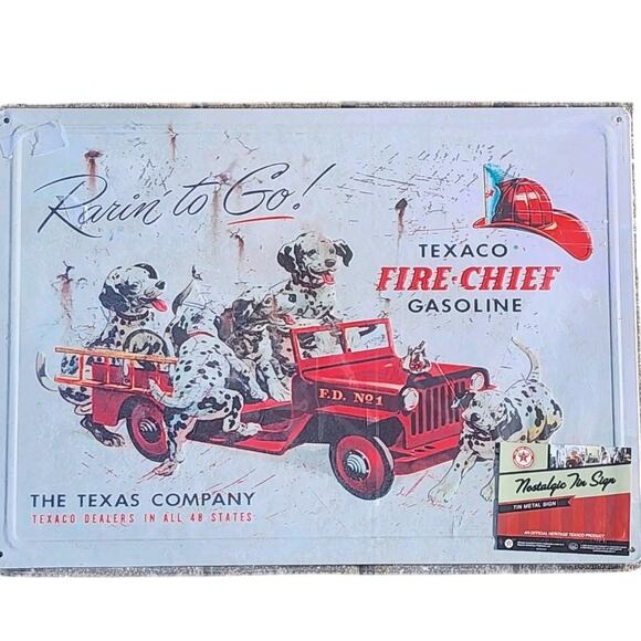 NEW 2018 Texaco Fire Chief Gasoline Official Dalmatians Metal Sign 16.75" x 12" - Picture 1 of 4